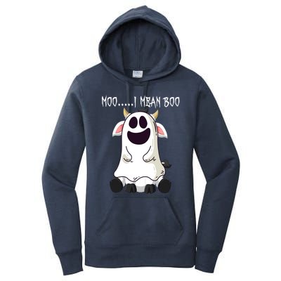 Moo I Mean Boo Ghost Cow Halloween Farmer Funny Gift Women's Pullover Hoodie