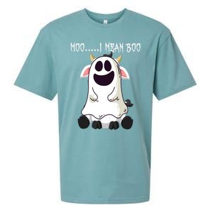 Moo I Mean Boo Ghost Cow Halloween Farmer Funny Gift Sueded Cloud Jersey T-Shirt