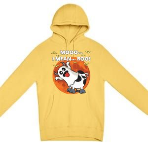 Moo I Mean Boo Ghost Cow Halloween Moon Gift Premium Pullover Hoodie