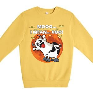 Moo I Mean Boo Ghost Cow Halloween Moon Gift Premium Crewneck Sweatshirt