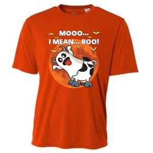 Moo I Mean Boo Ghost Cow Halloween Moon Gift Cooling Performance Crew T-Shirt