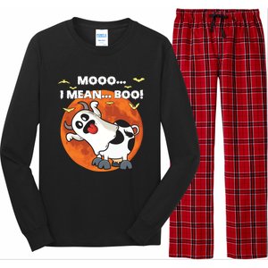 Moo I Mean Boo Ghost Cow Halloween Moon Gift Long Sleeve Pajama Set