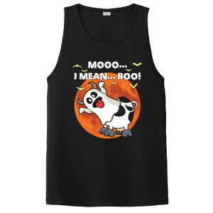 Moo I Mean Boo Ghost Cow Halloween Moon Gift PosiCharge Competitor Tank