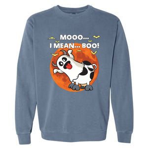 Moo I Mean Boo Ghost Cow Halloween Moon Gift Garment-Dyed Sweatshirt