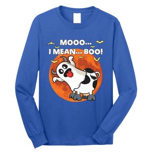 Moo I Mean Boo Ghost Cow Halloween Moon Gift Long Sleeve Shirt