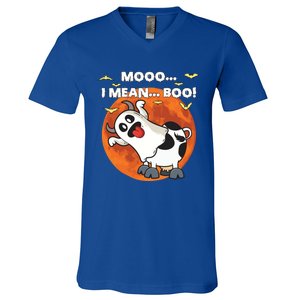 Moo I Mean Boo Ghost Cow Halloween Moon Gift V-Neck T-Shirt