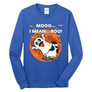 Moo I Mean Boo Ghost Cow Halloween Moon Gift Tall Long Sleeve T-Shirt