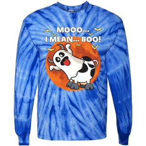 Moo I Mean Boo Ghost Cow Halloween Moon Gift Tie-Dye Long Sleeve Shirt