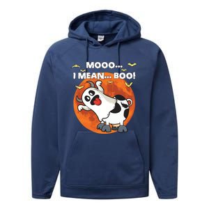 Moo I Mean Boo Ghost Cow Halloween Moon Gift Performance Fleece Hoodie