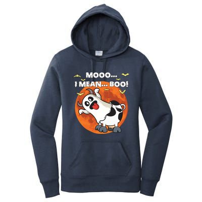 Moo I Mean Boo Ghost Cow Halloween Moon Gift Women's Pullover Hoodie