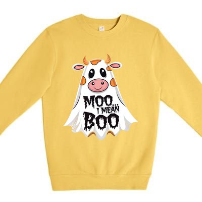 Moo I Mean Boo Cow Halloween Animal Fun Costume Party Great Gift Premium Crewneck Sweatshirt