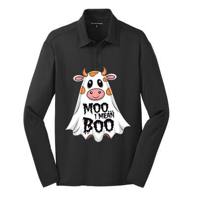 Moo I Mean Boo Cow Halloween Animal Fun Costume Party Great Gift Silk Touch Performance Long Sleeve Polo