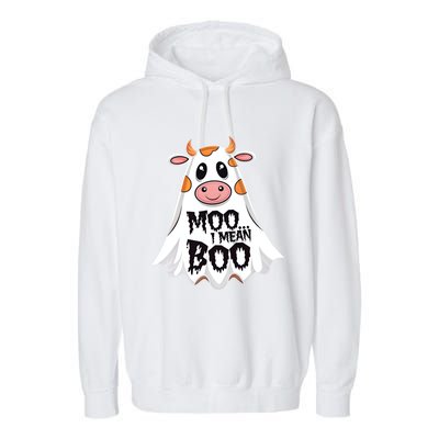 Moo I Mean Boo Cow Halloween Animal Fun Costume Party Great Gift Garment-Dyed Fleece Hoodie