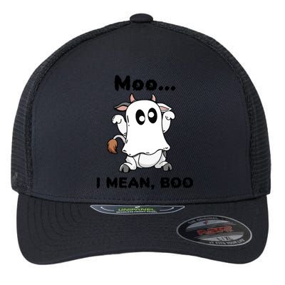 Moo I Mean Boo Ghost Cow Gift Funny Halloween Cow Boo Cute Gift Flexfit Unipanel Trucker Cap