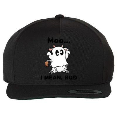 Moo I Mean Boo Ghost Cow Gift Funny Halloween Cow Boo Cute Gift Wool Snapback Cap