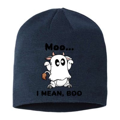 Moo I Mean Boo Ghost Cow Gift Funny Halloween Cow Boo Cute Gift Sustainable Beanie