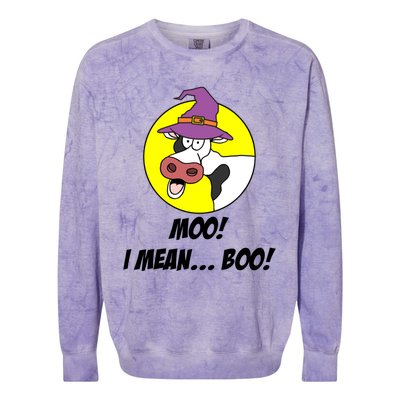 Moo I Mean Boo Cow With Witch Hat Funny Halloween Meaningful Gift Colorblast Crewneck Sweatshirt