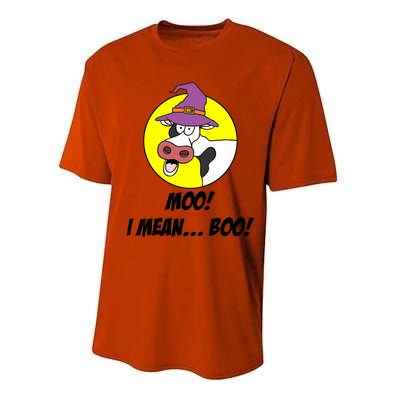 Moo I Mean Boo Cow With Witch Hat Funny Halloween Meaningful Gift Performance Sprint T-Shirt