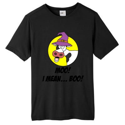 Moo I Mean Boo Cow With Witch Hat Funny Halloween Meaningful Gift Tall Fusion ChromaSoft Performance T-Shirt