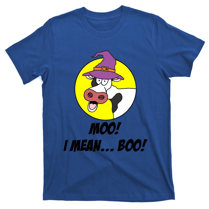 Moo I Mean Boo Cow With Witch Hat Funny Halloween Meaningful Gift T-Shirt