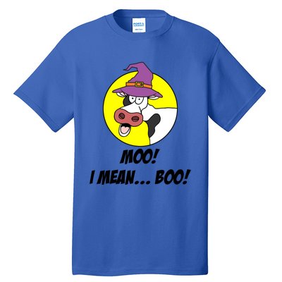 Moo I Mean Boo Cow With Witch Hat Funny Halloween Meaningful Gift Tall T-Shirt