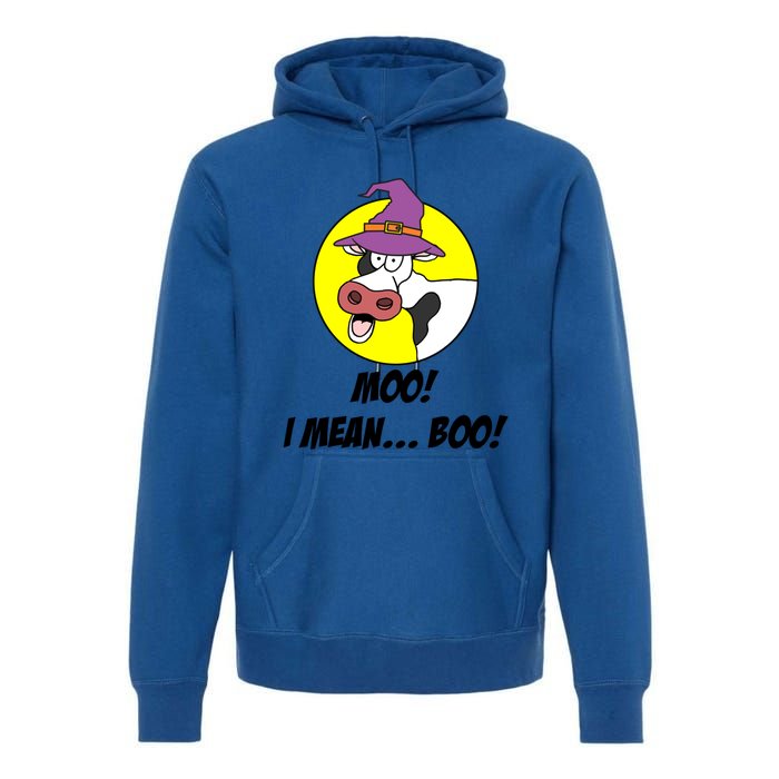 Moo I Mean Boo Cow With Witch Hat Funny Halloween Meaningful Gift Premium Hoodie