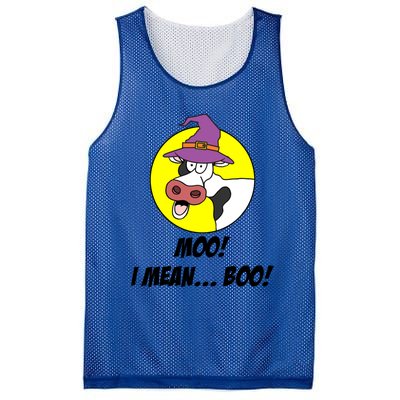 Moo I Mean Boo Cow With Witch Hat Funny Halloween Meaningful Gift Mesh Reversible Basketball Jersey Tank