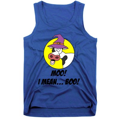 Moo I Mean Boo Cow With Witch Hat Funny Halloween Meaningful Gift Tank Top