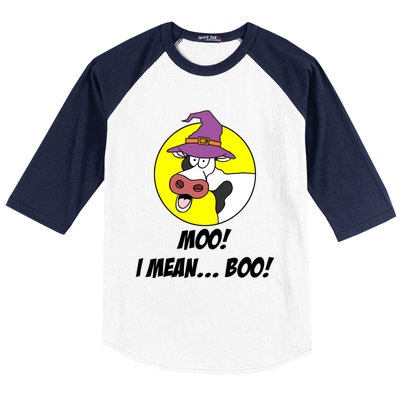 Moo I Mean Boo Cow With Witch Hat Funny Halloween Meaningful Gift Baseball Sleeve Shirt