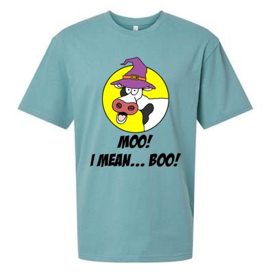 Moo I Mean Boo Cow With Witch Hat Funny Halloween Meaningful Gift Sueded Cloud Jersey T-Shirt