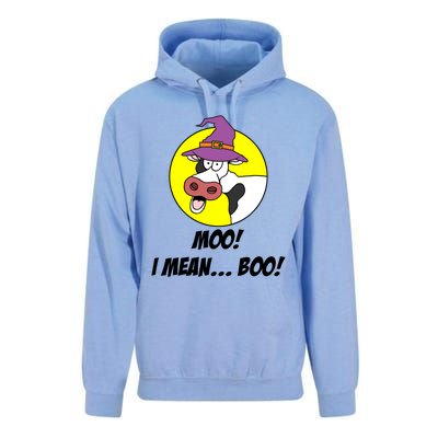 Moo I Mean Boo Cow With Witch Hat Funny Halloween Meaningful Gift Unisex Surf Hoodie