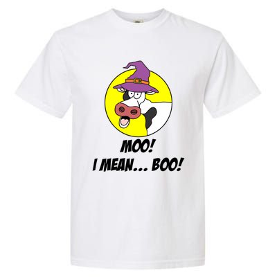 Moo I Mean Boo Cow With Witch Hat Funny Halloween Meaningful Gift Garment-Dyed Heavyweight T-Shirt