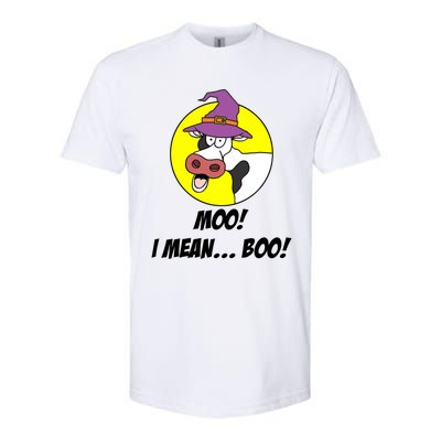 Moo I Mean Boo Cow With Witch Hat Funny Halloween Meaningful Gift Softstyle CVC T-Shirt