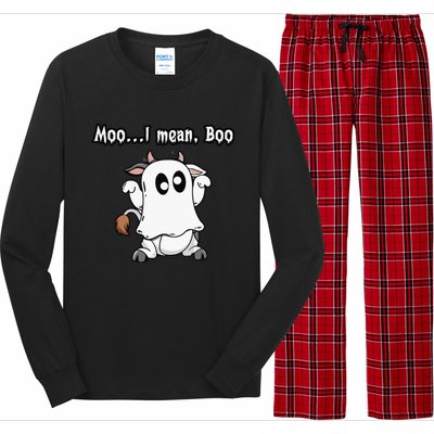 Moo I Mean Boo Ghost Cowfunny Halloween Cow Boo Gift Long Sleeve Pajama Set