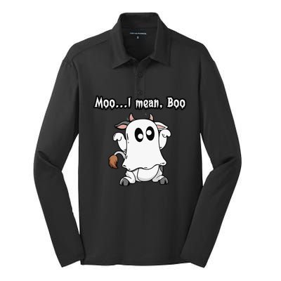 Moo I Mean Boo Ghost Cowfunny Halloween Cow Boo Gift Silk Touch Performance Long Sleeve Polo