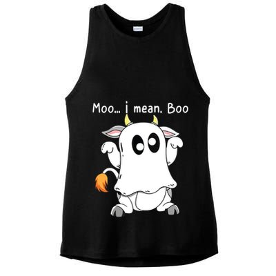 Moo I Mean Boo Ghost Cow Ghost Cow Halloween Farmer Ladies PosiCharge Tri-Blend Wicking Tank