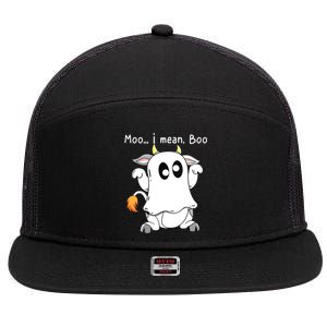 Moo I Mean Boo Ghost Cow Ghost Cow Halloween Farmer 7 Panel Mesh Trucker Snapback Hat