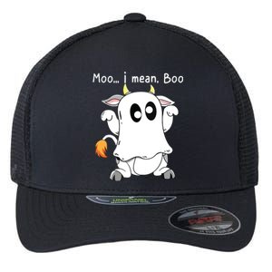 Moo I Mean Boo Ghost Cow Ghost Cow Halloween Farmer Flexfit Unipanel Trucker Cap