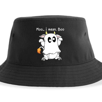 Moo I Mean Boo Ghost Cow Ghost Cow Halloween Farmer Sustainable Bucket Hat