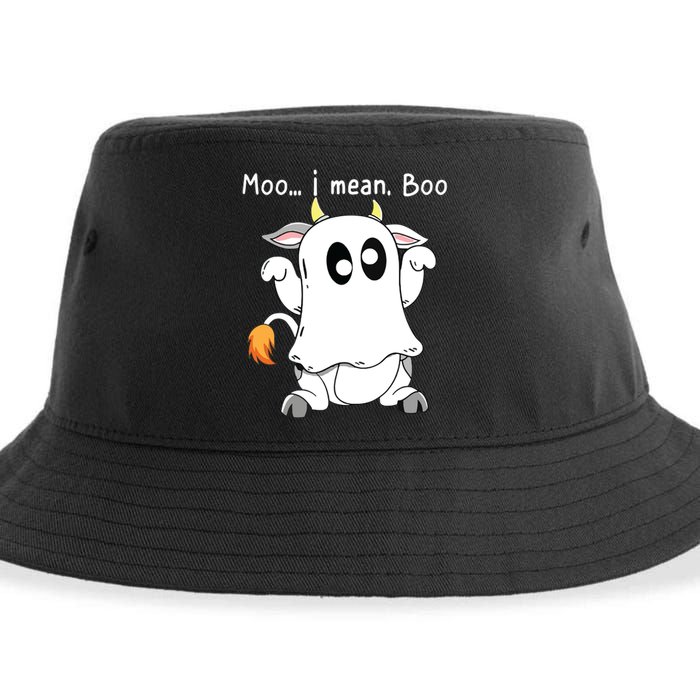 Moo I Mean Boo Ghost Cow Ghost Cow Halloween Farmer Sustainable Bucket Hat