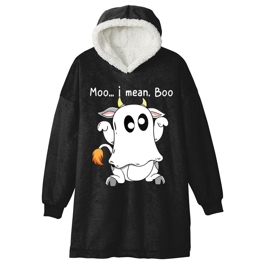 Moo I Mean Boo Ghost Cow Ghost Cow Halloween Farmer Hooded Wearable Blanket
