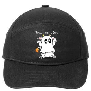 Moo I Mean Boo Ghost Cow Ghost Cow Halloween Farmer 7-Panel Snapback Hat