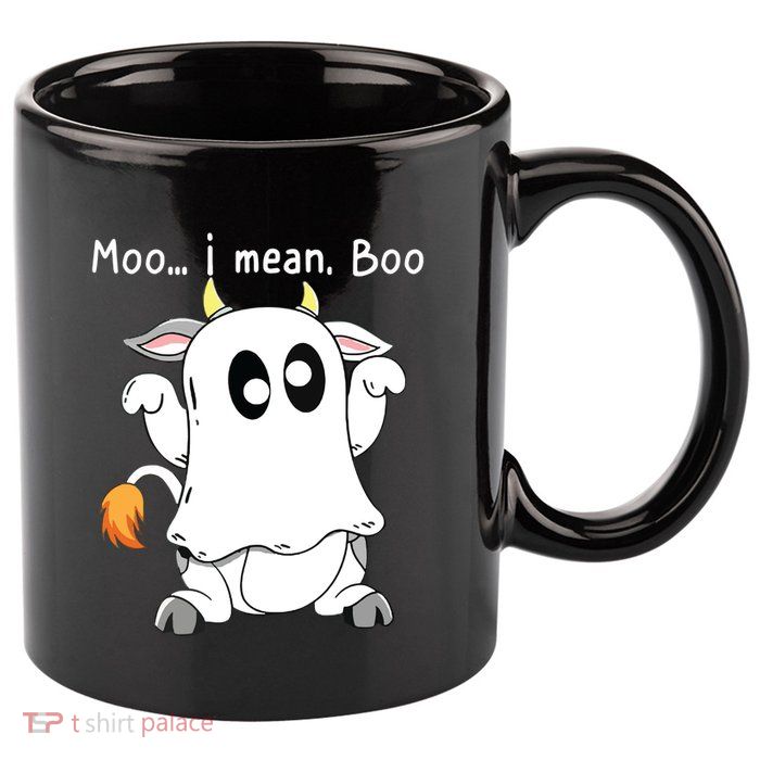 Moo I Mean Boo Ghost Cow Ghost Cow Halloween Farmer 11oz C Handle Ceramic Mug
