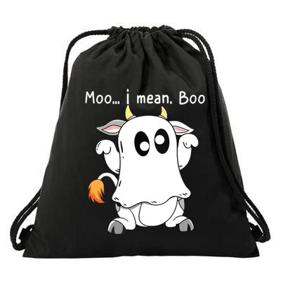 Moo I Mean Boo Ghost Cow Ghost Cow Halloween Farmer Drawstring Bag