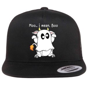 Moo I Mean Boo Ghost Cow Ghost Cow Halloween Farmer Flat Bill Trucker Hat