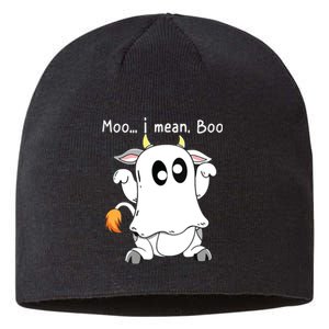 Moo I Mean Boo Ghost Cow Ghost Cow Halloween Farmer Sustainable Beanie