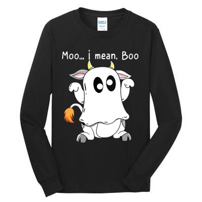 Moo I Mean Boo Ghost Cow Ghost Cow Halloween Farmer Tall Long Sleeve T-Shirt