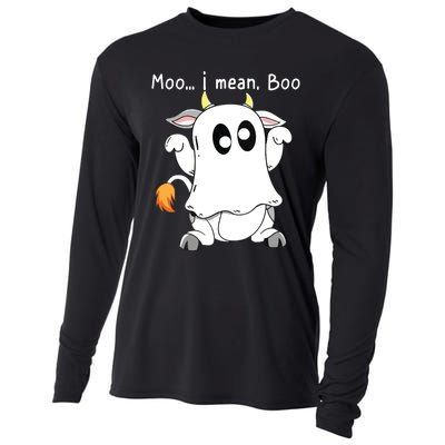 Moo I Mean Boo Ghost Cow Ghost Cow Halloween Farmer Cooling Performance Long Sleeve Crew