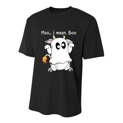 Moo I Mean Boo Ghost Cow Ghost Cow Halloween Farmer Youth Performance Sprint T-Shirt