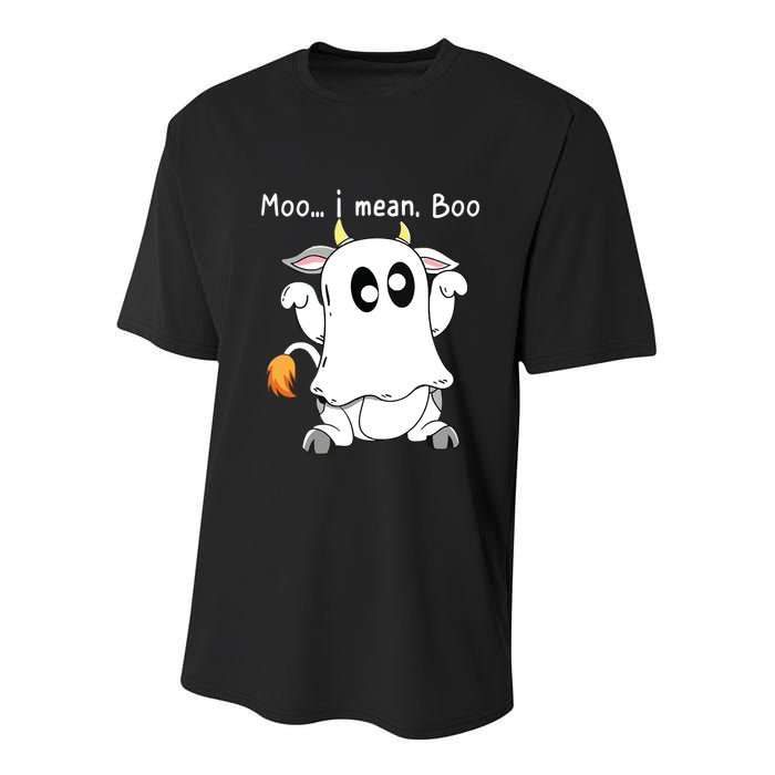 Moo I Mean Boo Ghost Cow Ghost Cow Halloween Farmer Youth Performance Sprint T-Shirt
